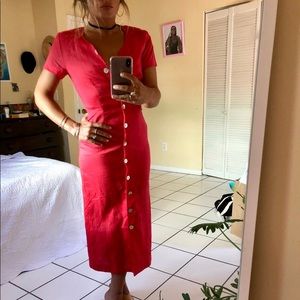 Vintage Red Button Down Cotton Dress